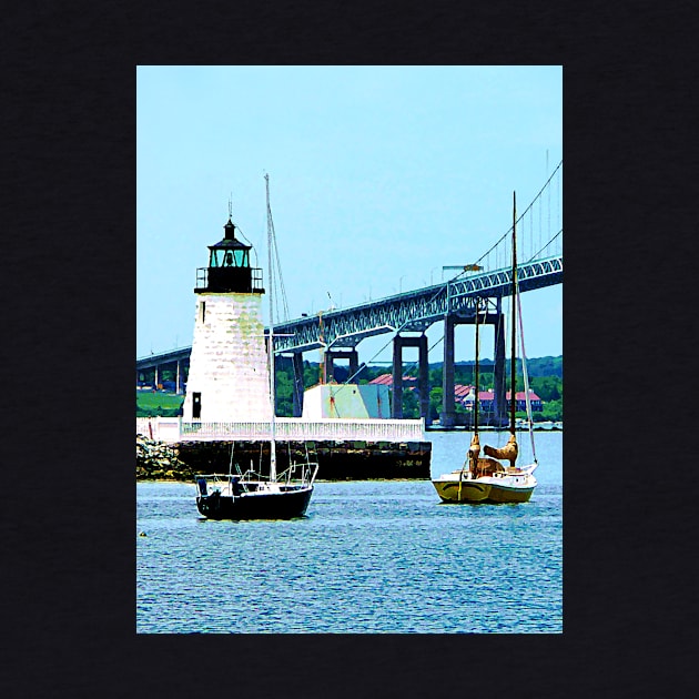 Newport RI -  Lighthouse Bridge and Boats by SusanSavad